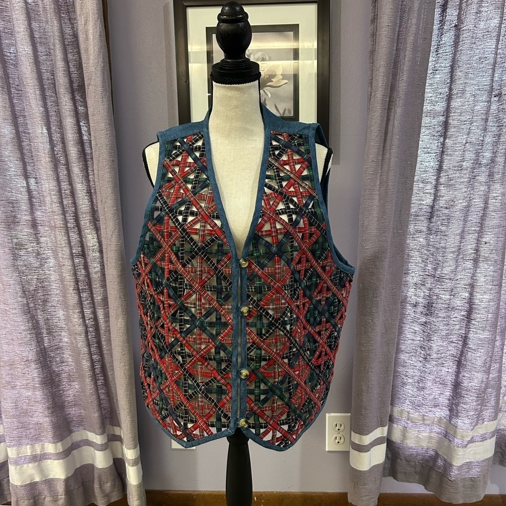 Vintage Casey & Max Plaid & Denim Vest